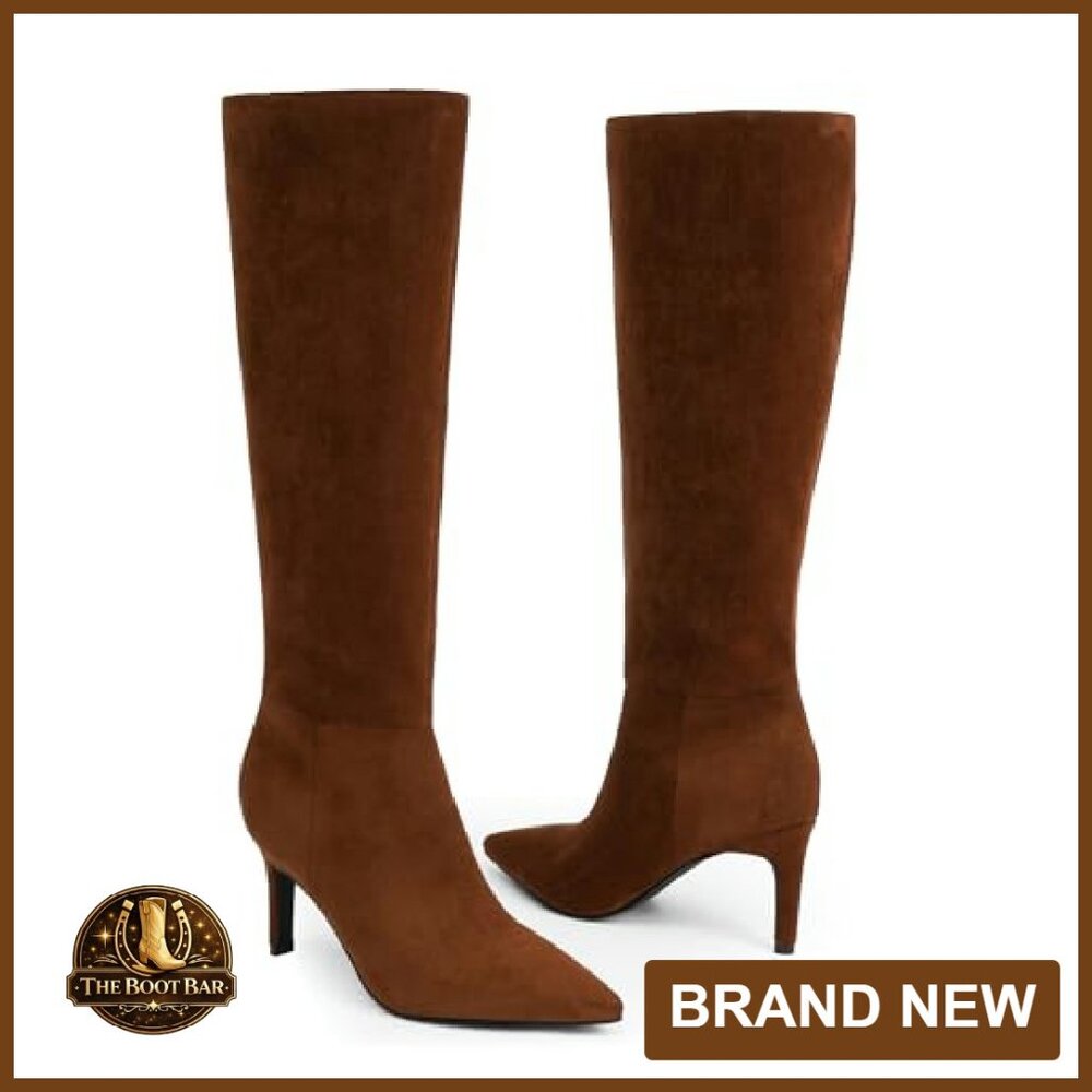 Women's Knee High Boots Pointed Toe 3 Inch Heel Side Zipper PU Leather - Picture 6 of 8
